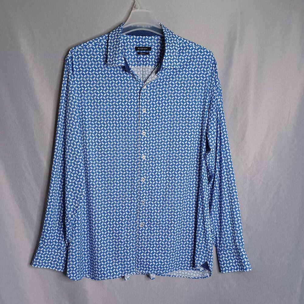 Bugatchi Classic Fit Shirt Mens XL Blue/White Long Sleeve Button Casual Luxe
